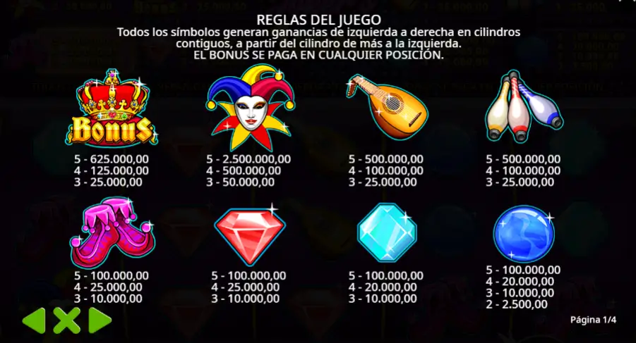 Reels activos de Joker Jewels con gemas, laúdes y símbolos del bufón